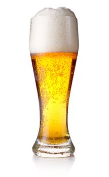 Full glass of beer isolated on white background