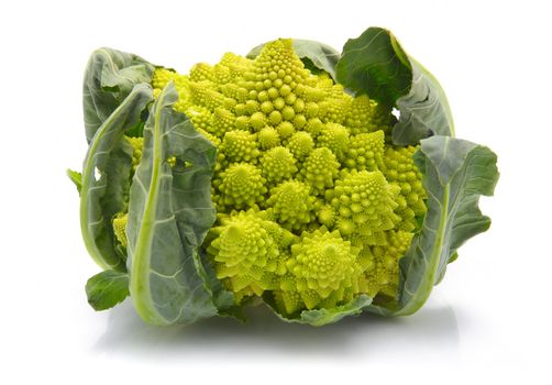 Romanesco broccoli cabbage (or Roman Cauliflower) isolated on white background 