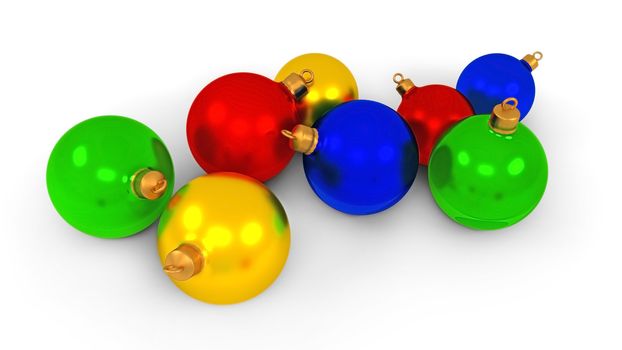 christmas balls, Festive toys over white background