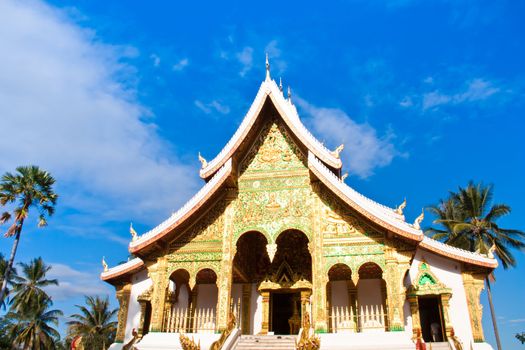 In front of the temple. The stunning architecture in laos