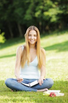 College student taking a break on campus