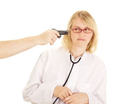 A person hold the doctor at gunpoint