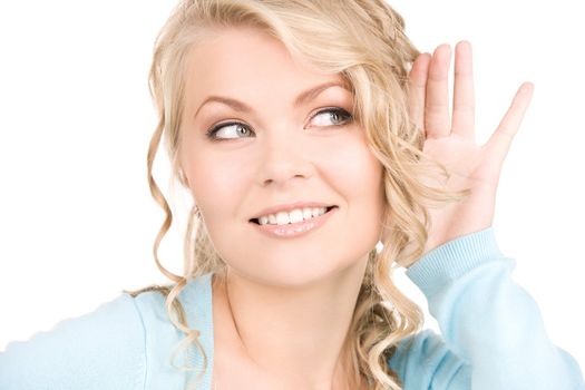 bright picture of young woman listening gossip