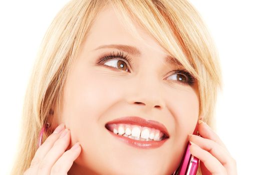 portrait of happy girl with pink phone