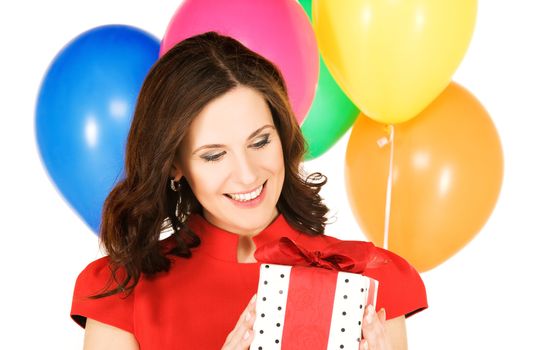 happy woman with gift box and balloons