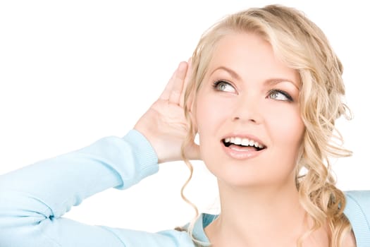 bright picture of young woman listening gossip