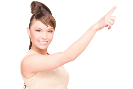 picture of attractive young woman pointing her finger