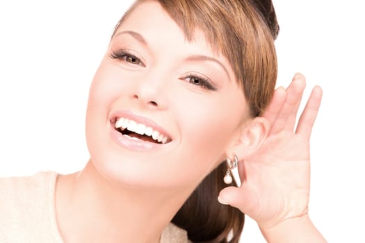 bright picture of young woman listening gossip