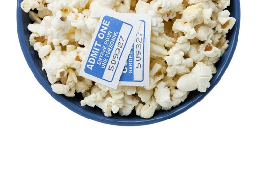 Bowl of popcorn isolated on white background