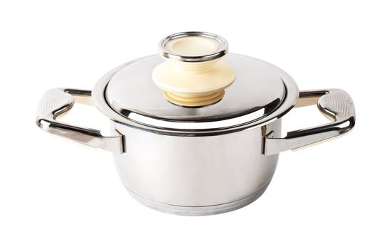 Stainless steel pan isolated over white background