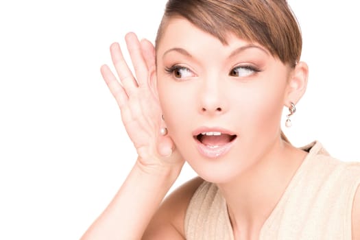 bright picture of young woman listening gossip