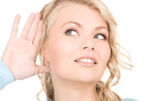 bright picture of young woman listening gossip