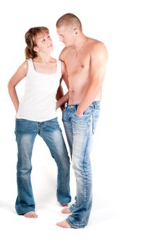 Studio shot of man and woman isolated on white