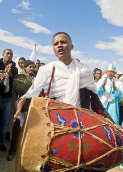 QASER EL YAHUD , ISRAEL - JAN 19 : Unidentified Ethiopian orthodox Christians  participates in the baptising ritual during the epiphany at Qaser el yahud , Israel in January 19 2012