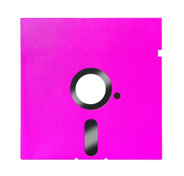 Vintage floppy disc computer data storage, isolated, clipping path.