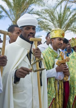 QASER EL YAHUD , ISRAEL - JAN 19 : Unidentified Ethiopian orthodox Christians  participates in the baptising ritual during the epiphany at Qaser el yahud , Israel in January 19 2012