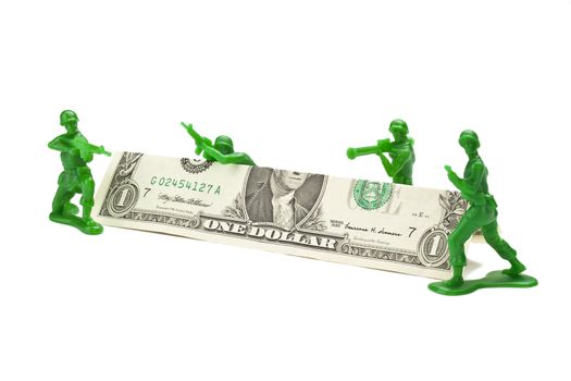 green toy soldiers isolated on white background