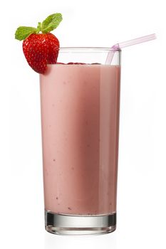image of strawberry milkshake on a white background