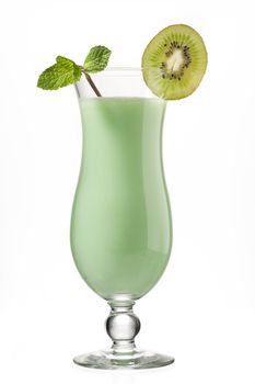 kiwi juice with slice of kiwi and peppermint on a white background