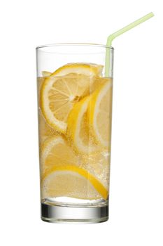 orange drink with slices of orange isolated on white background