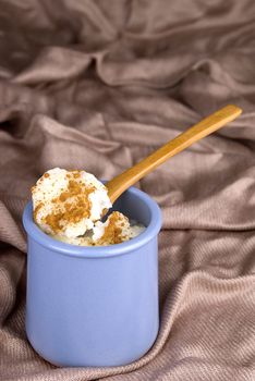 homemade rice with milk and cinnamon in a ceramic bowl