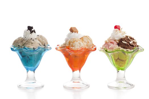 three different variant of ice creams on a white background