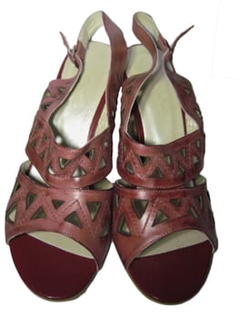 Red women footwear of a high hill isolated on the white background