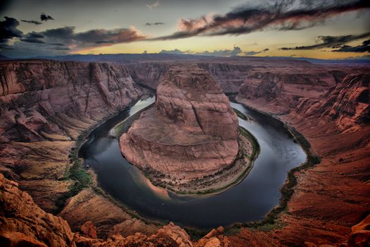 Colorado river at Horseshoe Bend in Arizona at sunset