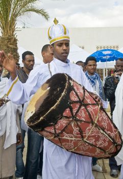 QASER EL YAHUD , ISRAEL - JAN 19 : Unidentified Ethiopian orthodox Christians  participates in the baptising ritual during the epiphany at Qaser el yahud , Israel in January 19 2012