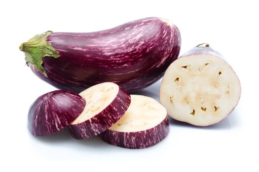 Purple eggplant vegetables isolated on white backgound