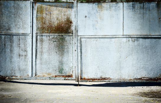 texture of old painted metal fence