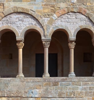 Balcony with arches and columns.