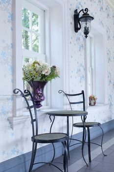 Classic interior with two chair and white window