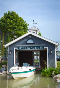Boatshed on the River in blue house