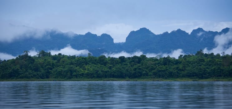 Panorama of mountain and river Kanjanaburi, Thailand