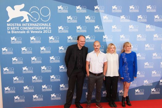 Jean Pierre Ameris, Marc Andre Grondin, Christa Theret and Emmanuelle Seigner pose for photographers at 69th Venice Film Festival