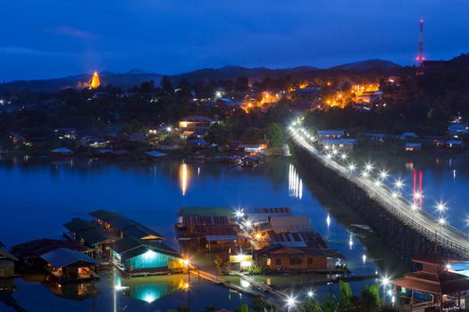 Wood bridge and mountain village in Kanjanaburi, Thailand