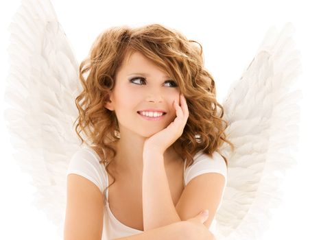 picture of happy teenage angel girl over white