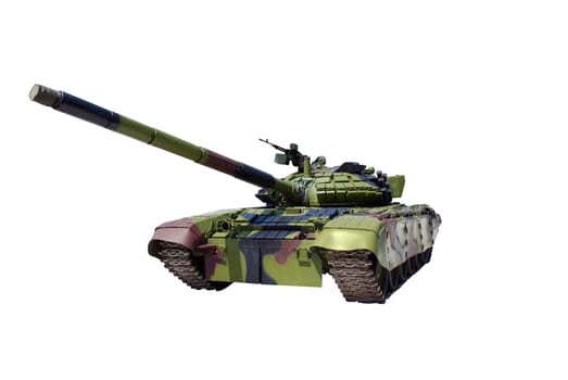Front view of modern tank isolated on white