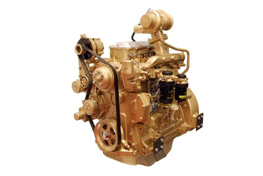 Gold truck heavy engine isolated on white