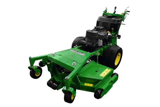 Power green lawnmower isolated on white background