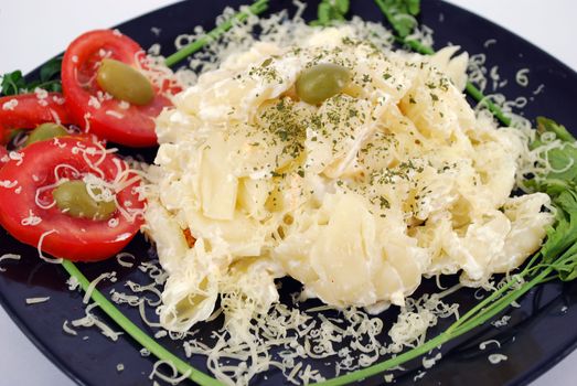 Macaroni with cheese and salad