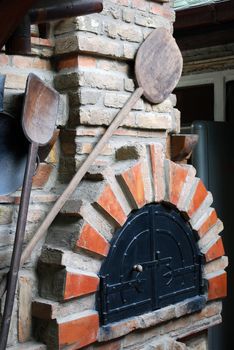 Old bakery brick stove with peel