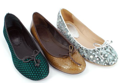 Lady ballet flat shoes on white