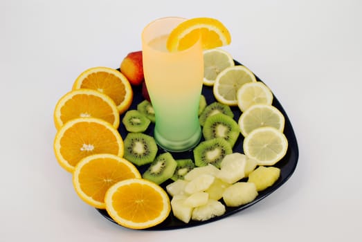 Fresh lemonade with different fruit