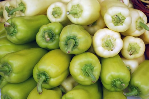 Fresh green ripe peppers close detail