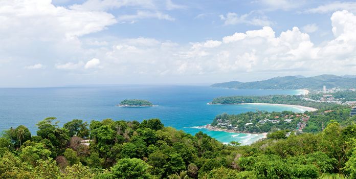 Panorama Aerial view landscape of Bay and tropical beach,kata karon and  katanoi, in Phuket Thailand 