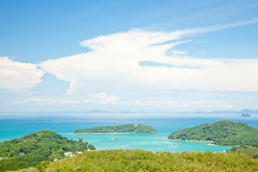 Aerial view landscape of Bay and tropical beach in Phuket Thailand 