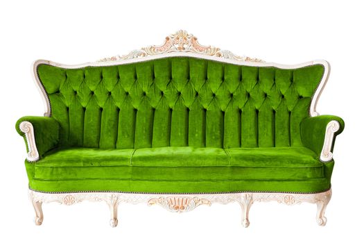 Vintage luxury Green sofa Armchair isolated on white background with Clipping path