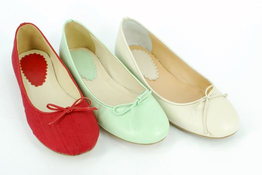 Lady ballet flat shoes on white